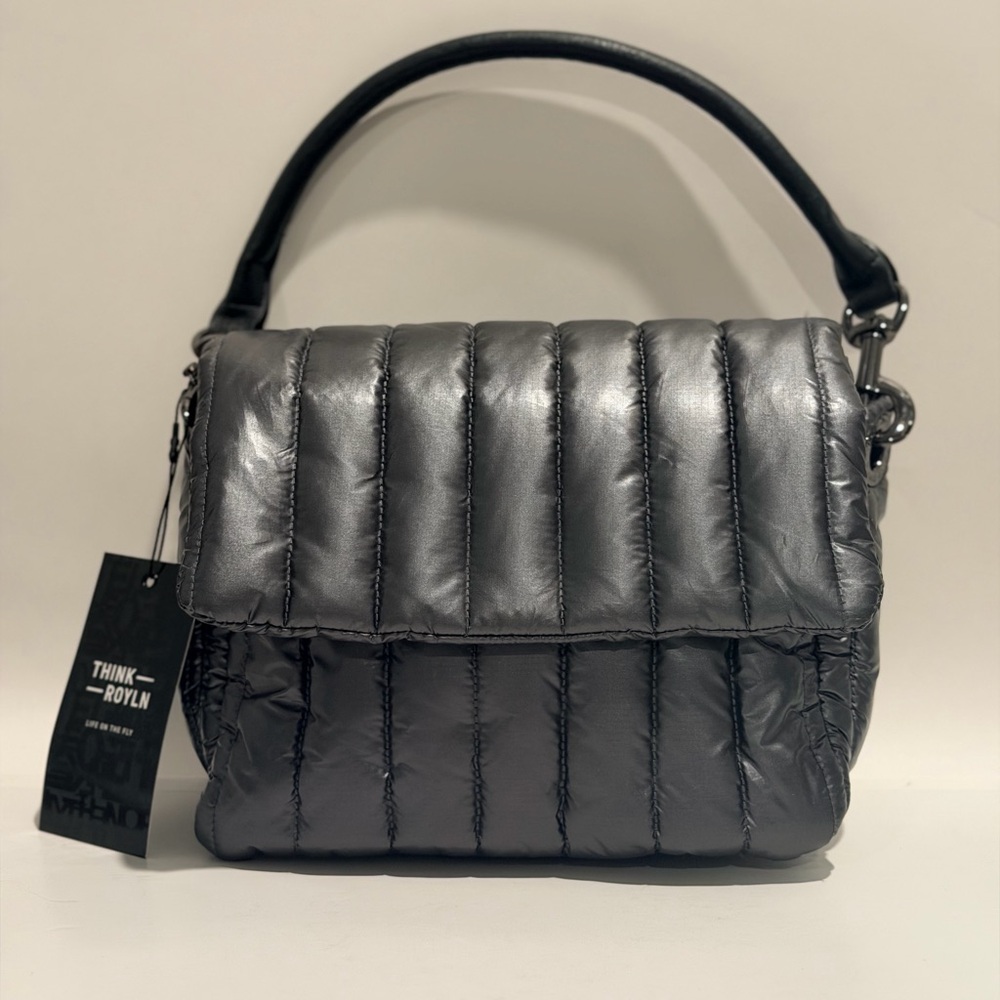 THINK ROYLN Metallic Silver Quilted Shoulder Bag NWT
